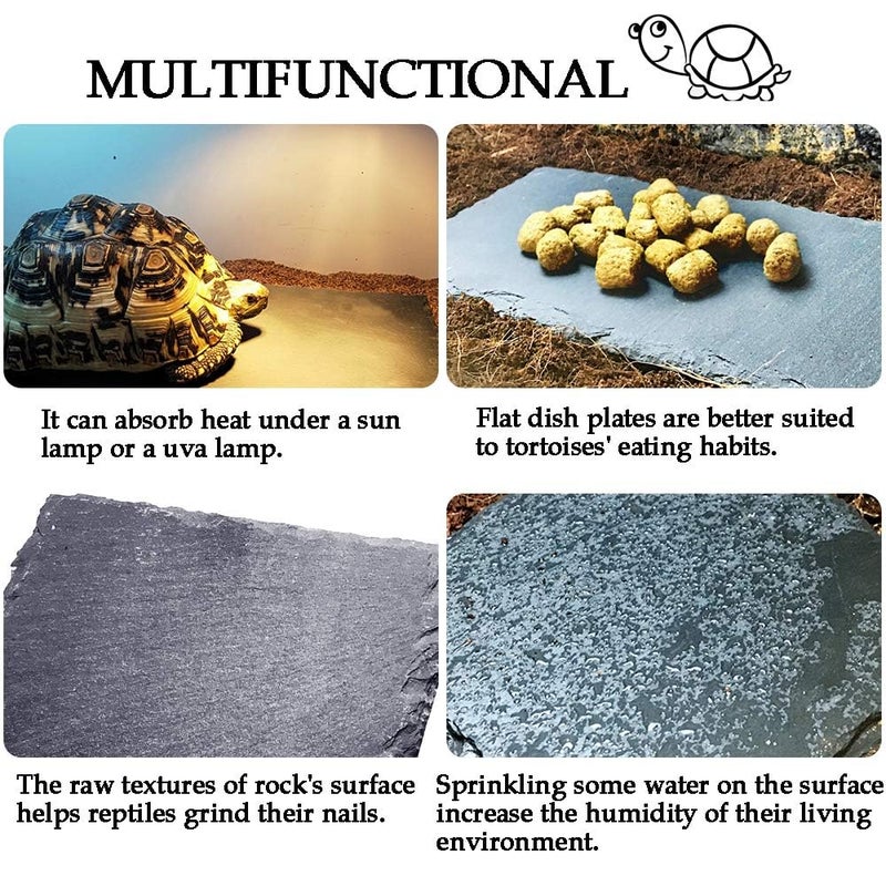 kathson Reptile Basking Platform (7.9 x 11.8 inches), Natural Rock Plate Turtle Food Bowl Feeding Dish Resting Terrace Habitat Decor for Tortoise Turtle Lizard Bearded Dragon Crested Gecko Snake - Image 2